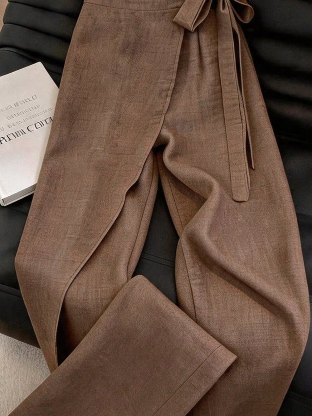 Brown Casual Elegant Women's High-Waist Wrap Wide-Leg Skort Pants - Picture 6 of 7